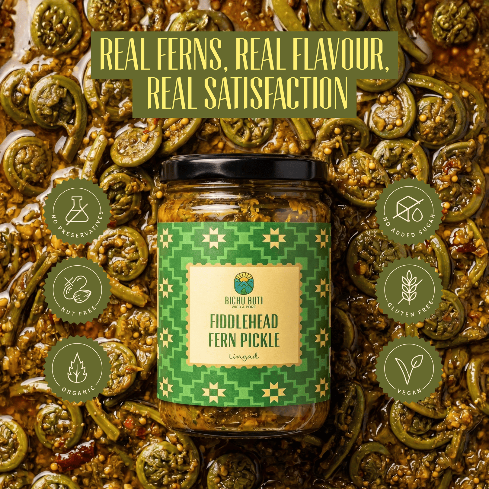Bichu Buti Fiddlehead Fern Pickle (Lingad) - natural, wild-foraged, no preservatives