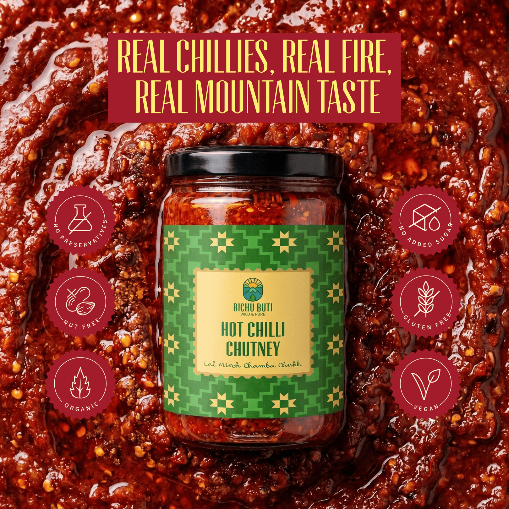 Bichu Buti Hot Chilli Chutney (Chamba Chukh) - natural, no preservatives, no added sugar