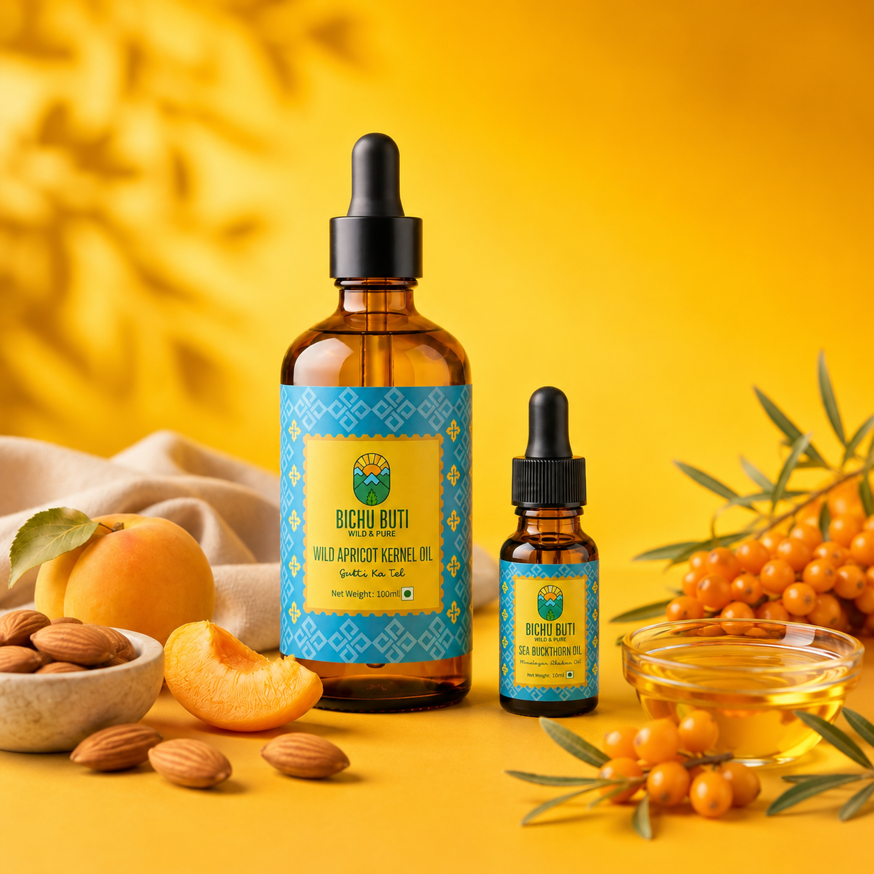 Bichu Buti Mountain Wellness Ritual - Wild Apricot Kernel Oil and Sea Buckthorn Oil Duo