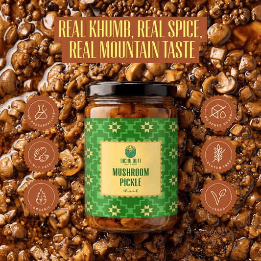 Bichu Buti Mushroom Pickle (Khumb) - natural, no preservatives, no added sugar
