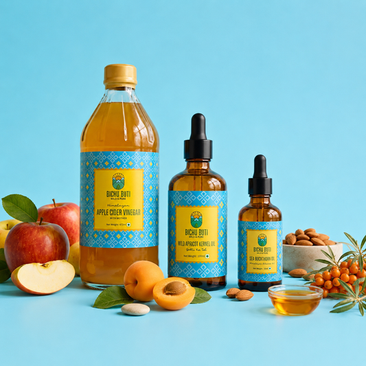 Bichu Buti Pahadi Wellness Curation - Sea Buckthorn Oil, Apricot Kernel Oil & Apple Cider Vinegar
